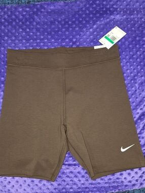 Nike Brown Women's Bike Shorts with White Swoosh